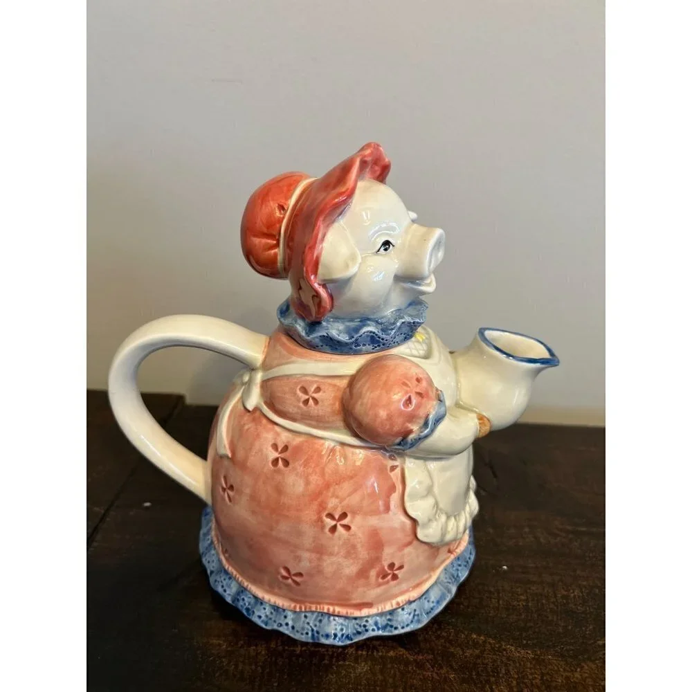 Vtg OTAGIRI Teapot Pig Hand-Painted Ceramic 9